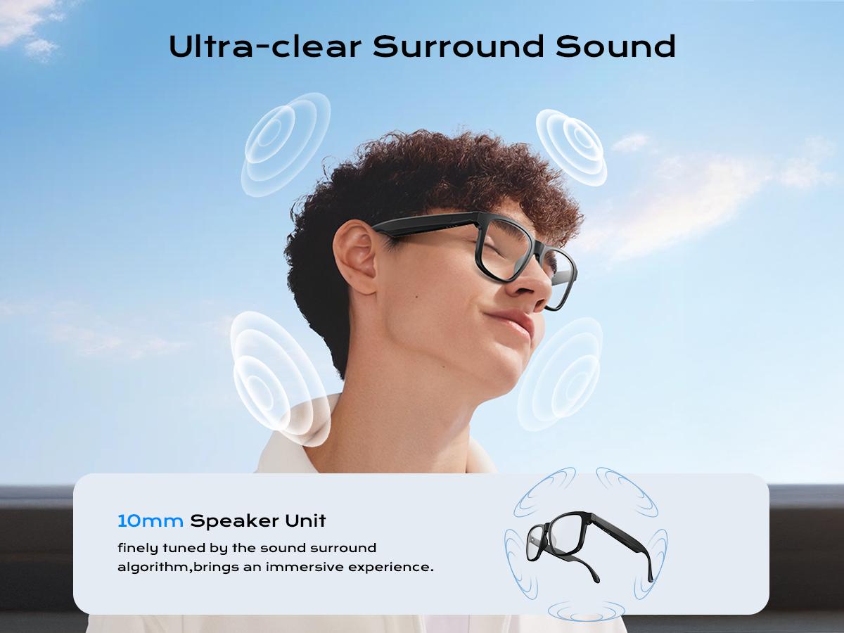 Smart Glasses, Bluetooth 5.3 Wireless Glasses, Touch Control ,Multifunctional Smart Glasses for Men/Women with speaker, Lightweight for Travel/Work/Business