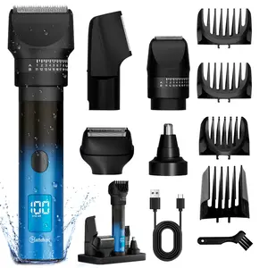 Beard Trimmer for Men, 5-in-1 Cordless Hair Clipper Kit with Foil Razor, LED digital display with charging dock，Waterproof Body, Nose & Ear Groomer, Precision Trimming for Beard, Hair & Body Care