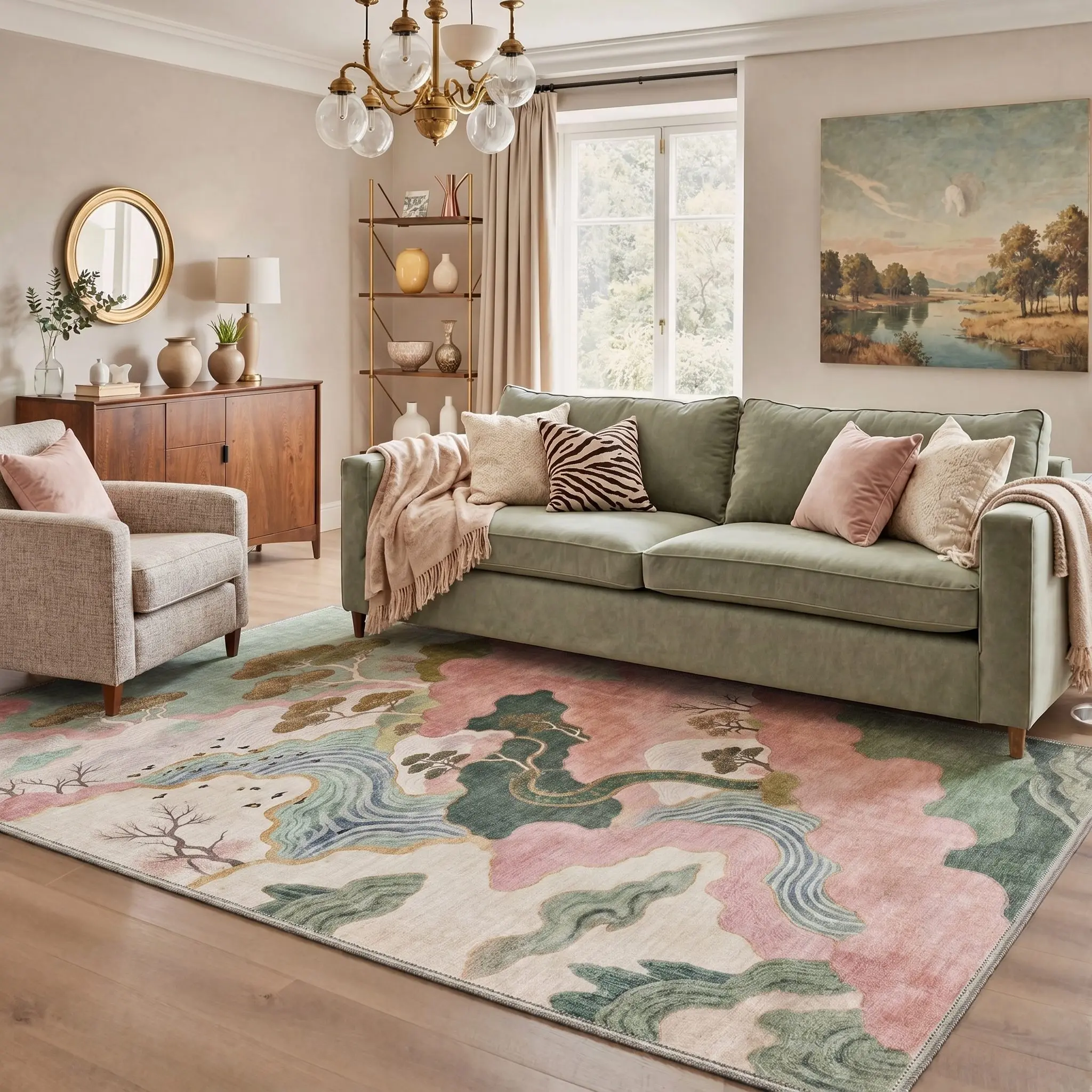 【Back To School】GENIMO Soft Area Rug – Non-Slip, Pet Friendly, Machine Washable Floor Rug, Home Carpet Perfect for Living Room, Bedroom, Kitchen, Hallway Decor ,ARE5075-MAUVE PETAL