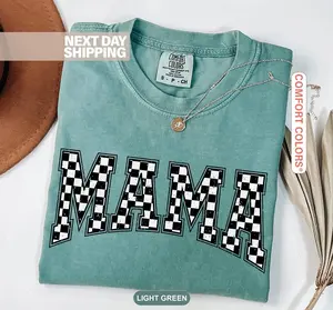 Comfort Colors Checkered Mama Shirt Gift For Mom Retro Mom Tee Mother's Day Gift Vintage Checkered Mama T-shirt Varsity Mom Gift Shirt