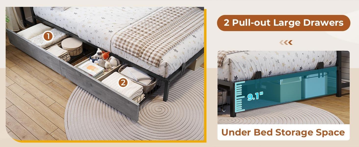 Sikaic LED Daybed with Storage Drawers and Bookcase Headboard Oak Gray Sikaic LED Daybed with Storage Drawers and Bookcase Headboard Oak Gray