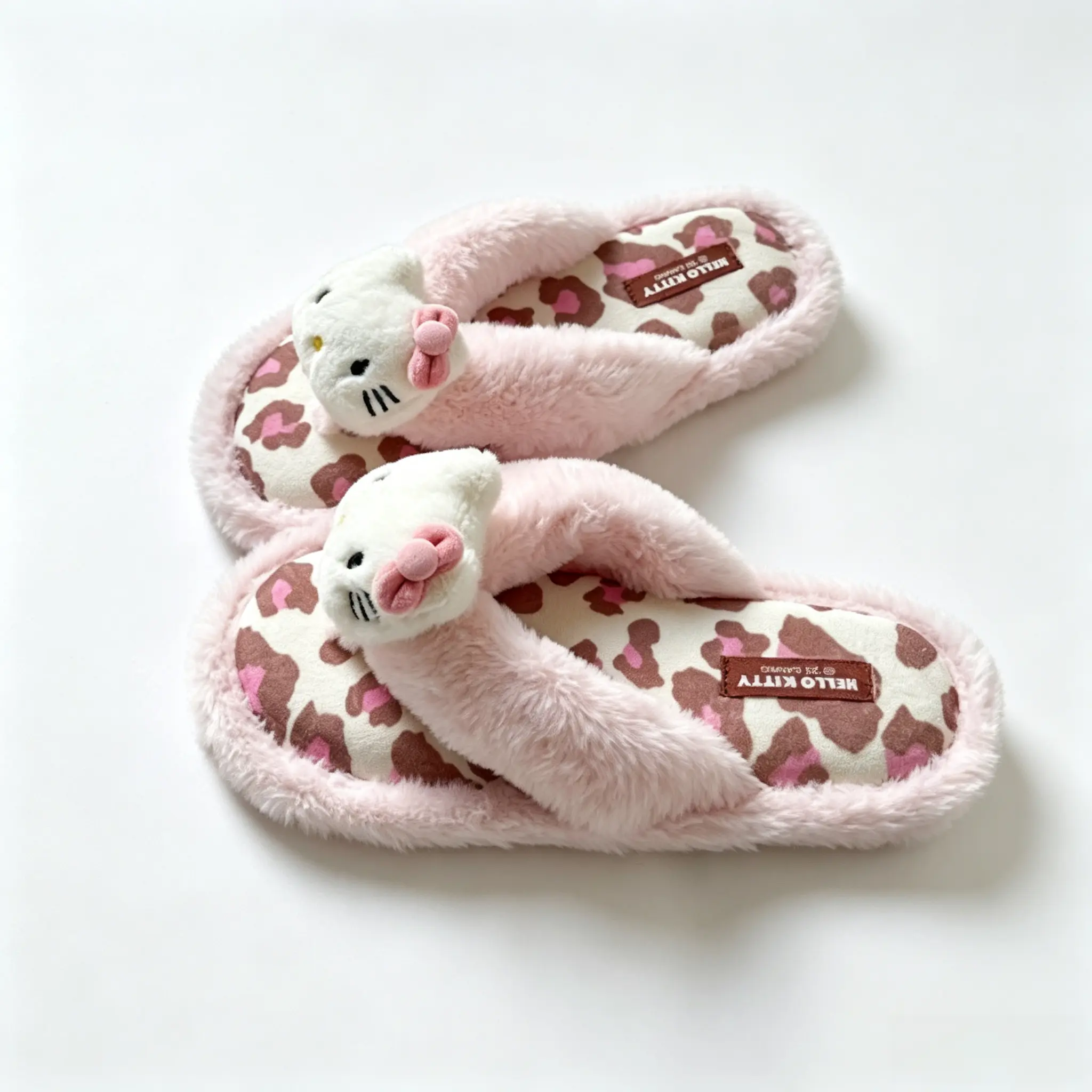 Sanrio Hello Kitty Pink Fuzzy Flip-Flops, Soft Plush Open Toe Thong Sandals Casual Indoor Outdoor Footwear Kawaii Gift for Girls Teens
