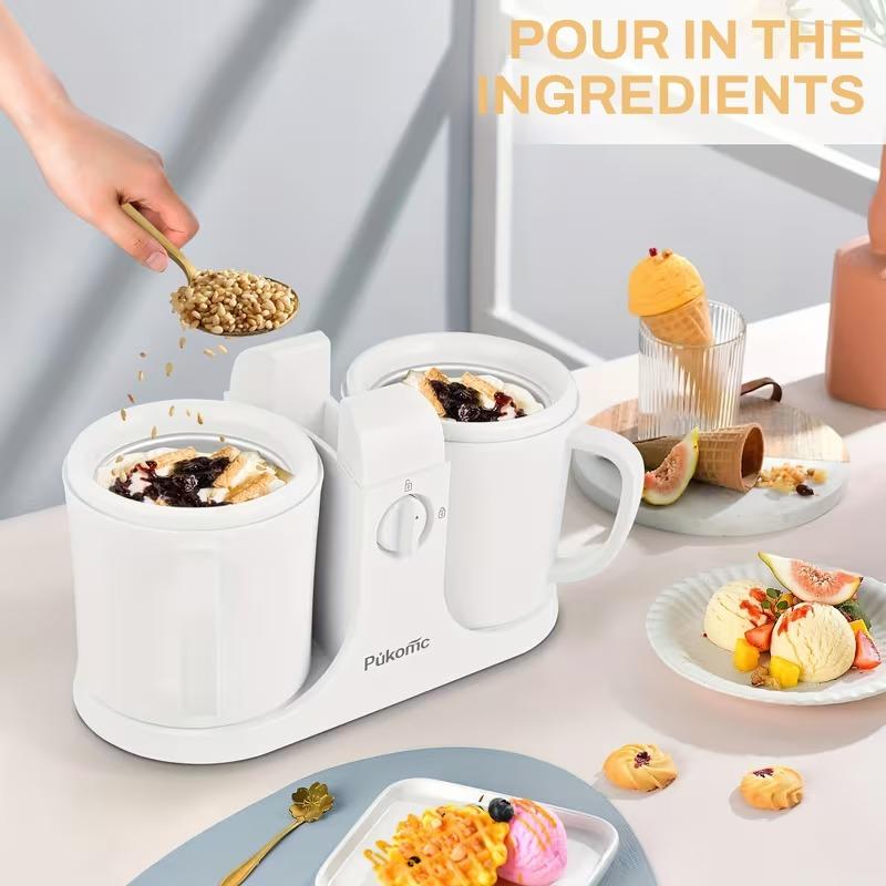 1L Dual-Bowl Ice Cream Maker  – CreamyDelight , Effortless Homemade Ice Cream, Frozen Yogurt & Smoothies, Easy-Clean Detachable Cups, Perfect Gift for Any Occasion.(“Please review the User Manual provided at the end of the description.”)