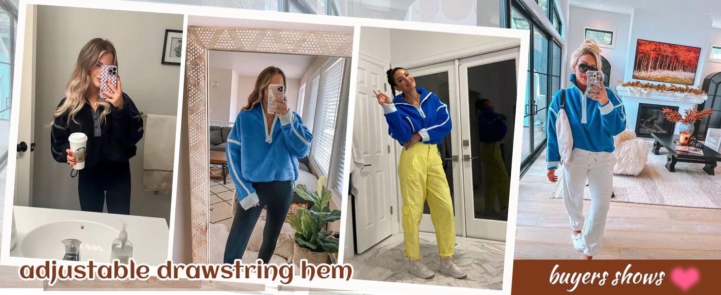 Buenoble Women's Half Zip Sherpa Fleece Pullover Soft Oversized Sweatshirt Jacket with Pockets SpringStatements