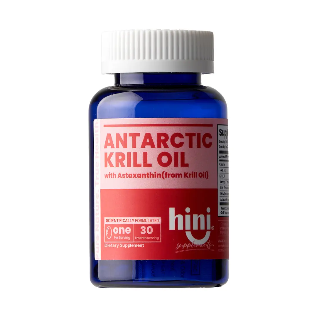 HINI Antarctic Krill Oil 500mg 30 Softgels - High Absorption Dietary Antioxidant, Cardiovascular Health Essential Fatty Acid Supplement with EPA, DHA, Astaxanthin, Phospholipids for Women’s Heart, Brain Support