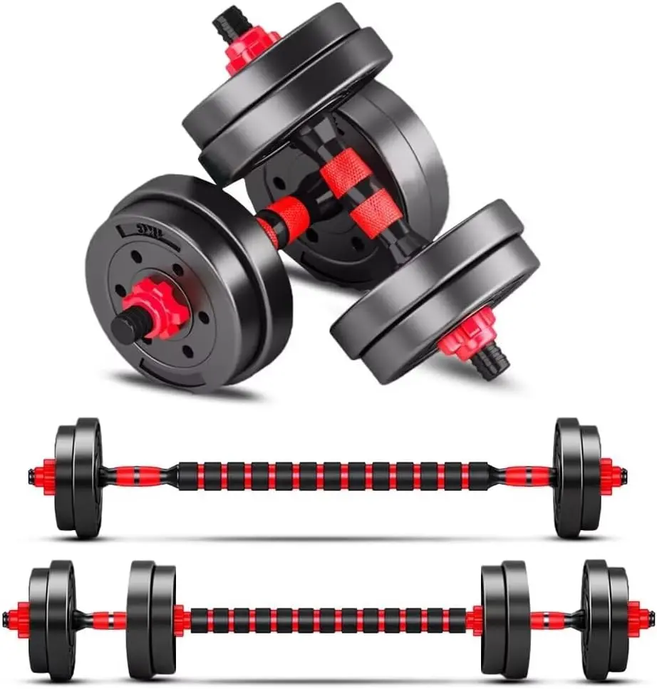 22lbs Adjustable 2-in-1 Dumbbell Barbells Home Gym Equipment with Dual Functionality Secure Grip and Non-lip Comfortable Handle
