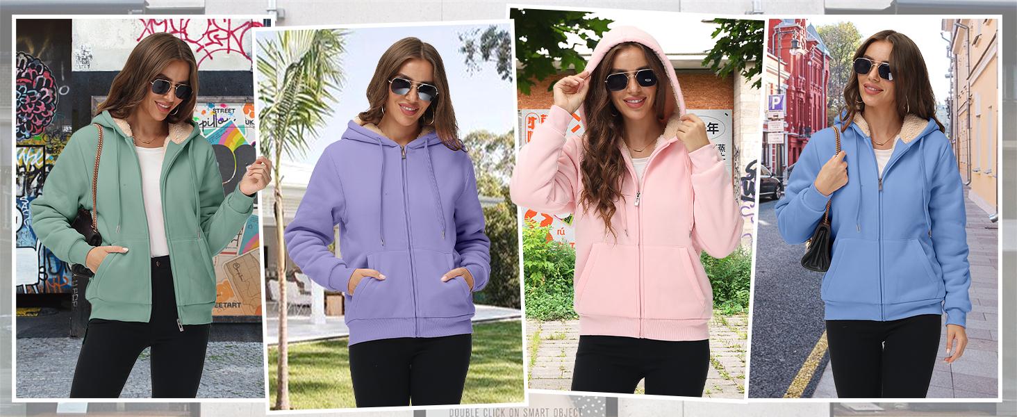 ZITY  Hoodies for Women Winter Fleece Sweatshirt - Full Zip Up Thick Sherpa Lined Hooded Jacket