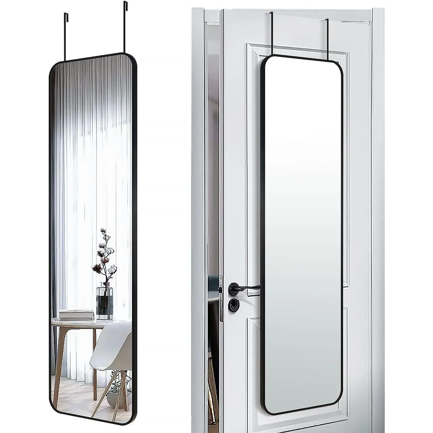 47x14 Mirror Rectangle Full  Length Door Hanging Wall Mounted Metal Frame Dressing Make-up Mirrors for Entryway Bedroom Bathroom Living Room  14 inch Black