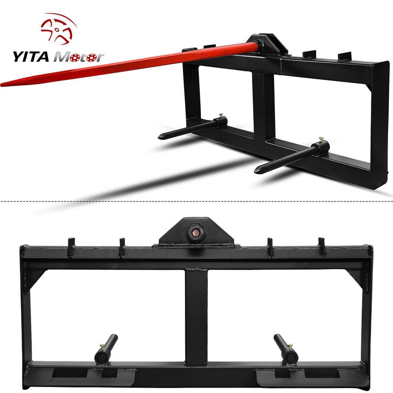 YITAMOTOR 49" Hay Spear Attachment, 3000lbs Capacity Quick Attach for Bobcat Tractors & Skid Steer Loader with 1pc 49" Red Hay Spear & 2pcs 17" Black Stabilizer Spears Spike Fork Tine