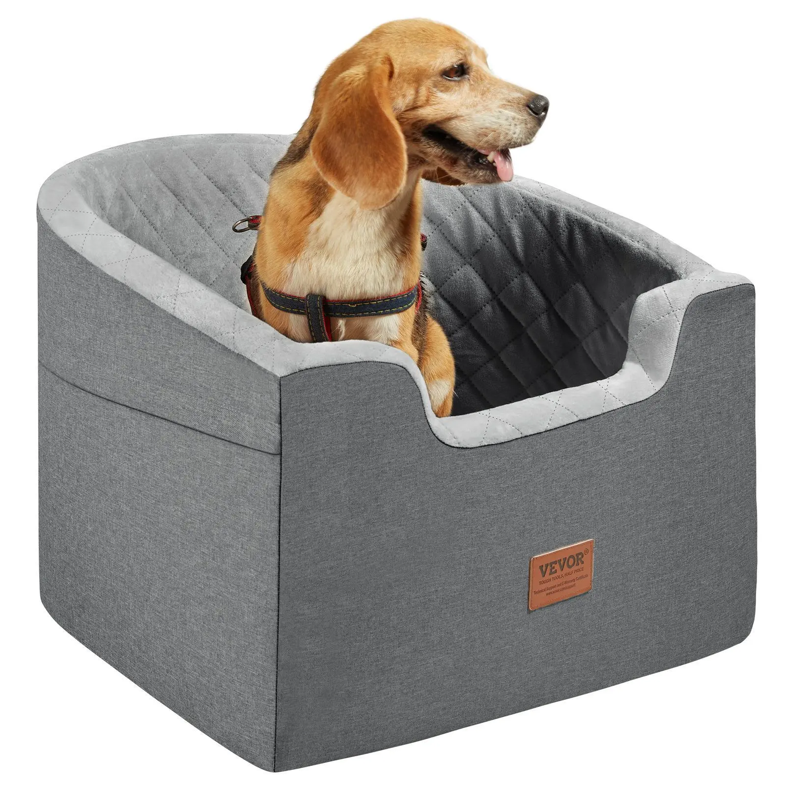 VEVOR Dog Car Seat,  , Waterproof Dog Booster Seat for Car with A Storage Pocket, Clip-On Safety Leash and Sponge Filling, Dog Car Bed for Small & Medium Dog up to 55lbs, Gray#BackToSchool