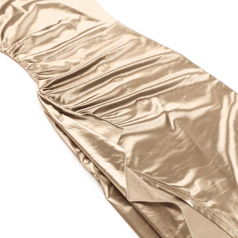 YL24531DGO-Womens Pleated Satin Evening Dress Elegant Split Maxi Formal Gown for Wedding Guest Prom Season Sexy Spring Party and Summer Gala