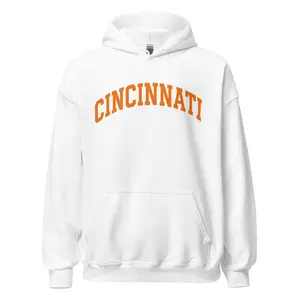 Women's Cincinnati Football Hoodie, Arched Orange Text Design, Premium Polyester-Spandex Smooth Yarn Fabric Fleece Hoodie