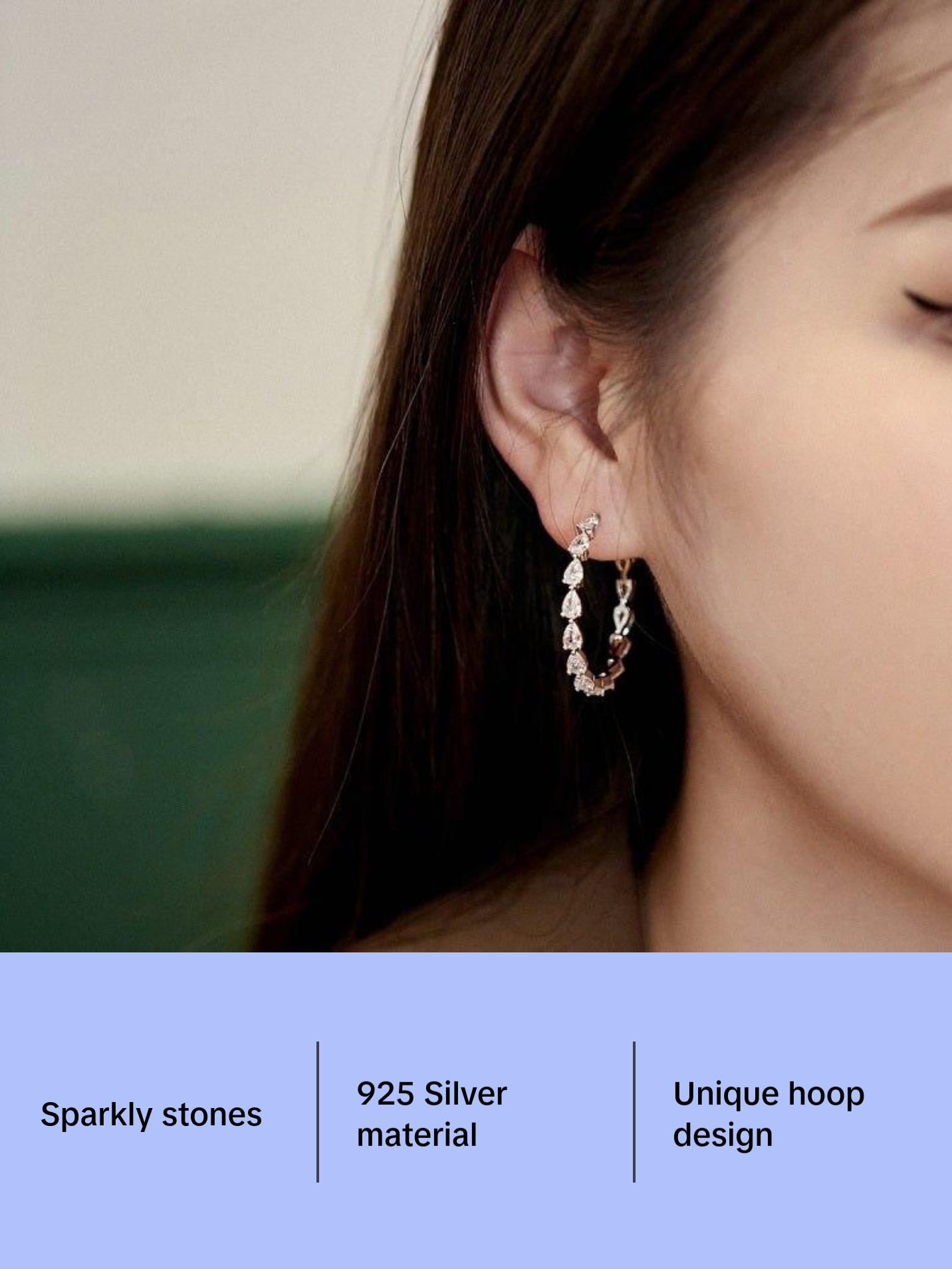 Sparkly Big Baguette Hoop Stud Earrings