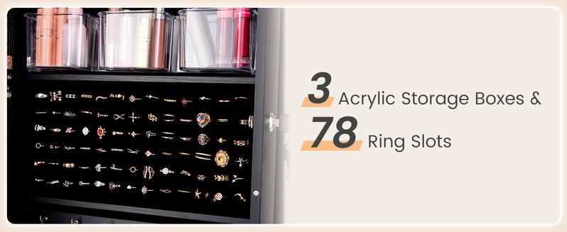 COSTWAY 360° Swivel Jewelry Armoire with Full Length Mirror, Standing Lockable Jewelry Cabinet Organizer, Large Storage Capacity, Inside Makeup Mirror, Back Storage Shelves -costst