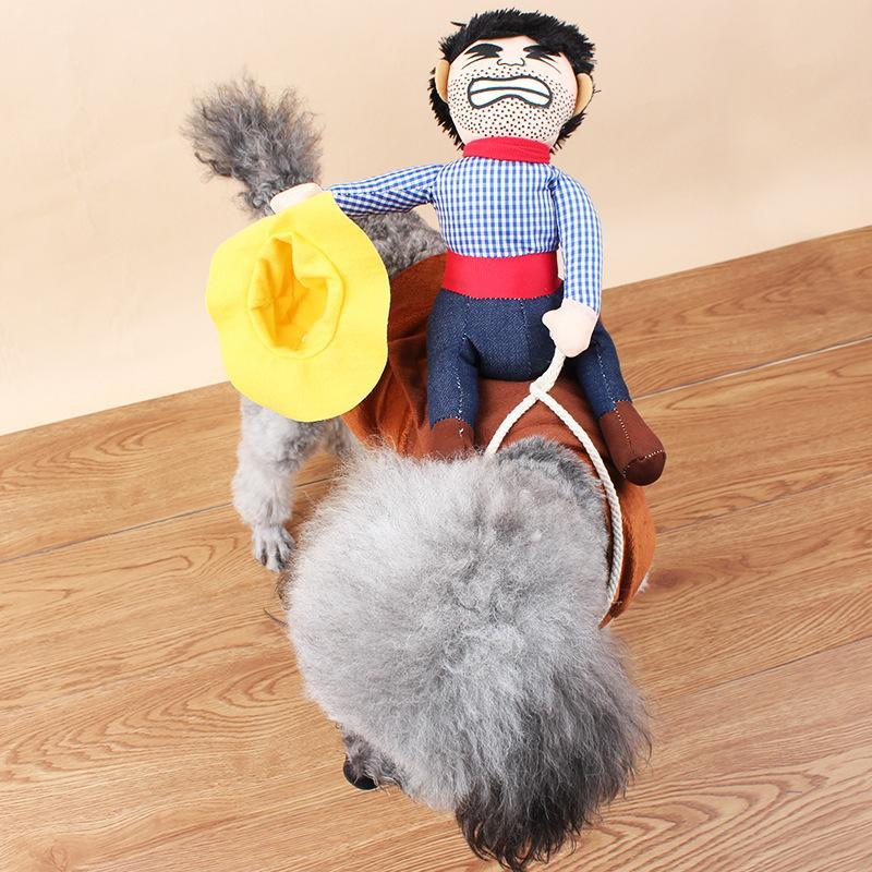 Funny Cowboy Rider Dog Costume Halloween Pet Outfit with Doll Saddle Adjustable Strap Cosplay Apparel for Small Medium Large Dogs Party Dress Up