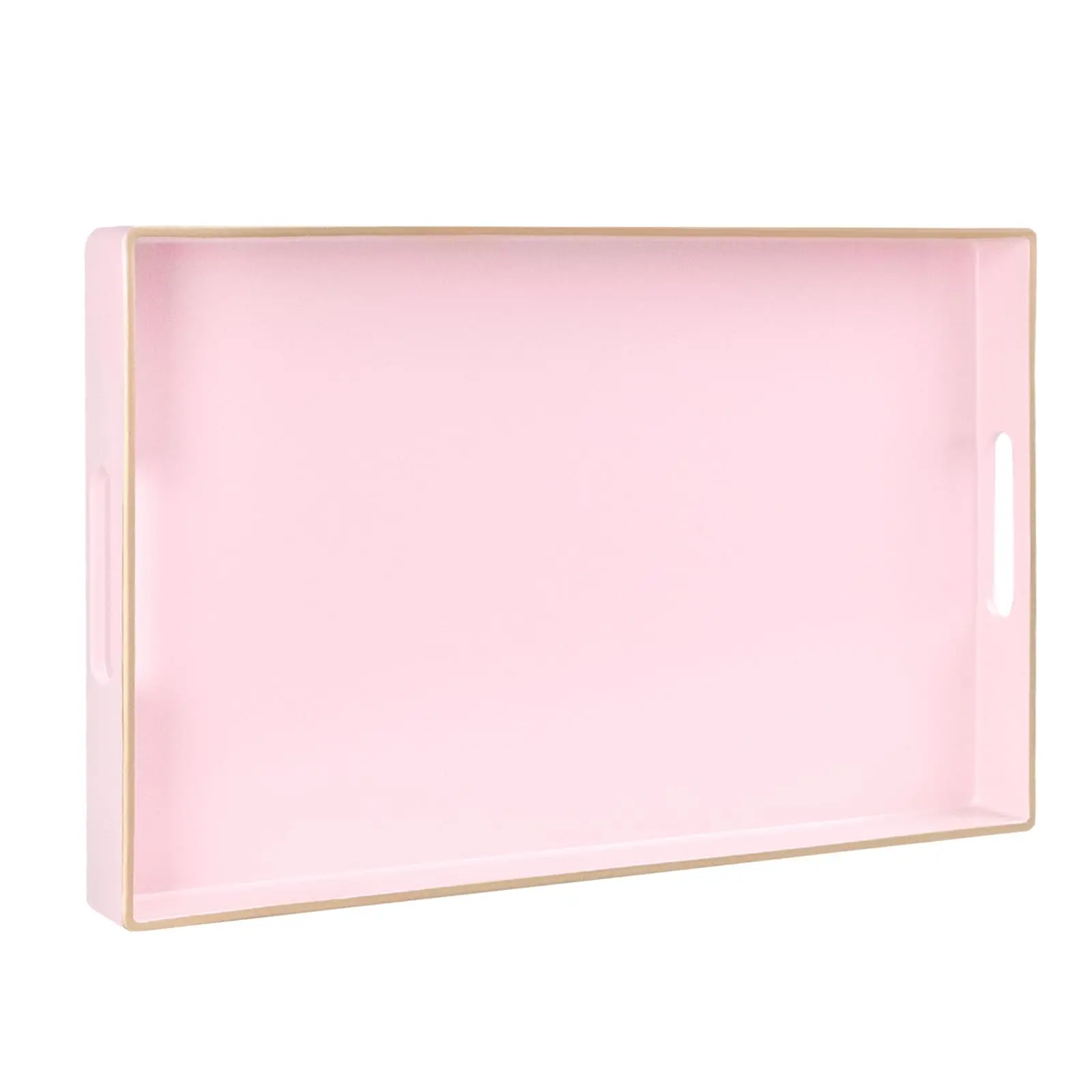 Pink Rectangular Serving Tray with Handles – 15.8" x 10.2" x 1.4" Plastic Decorative Tray for Coffee Table, Ottoman & Bathroom Decor