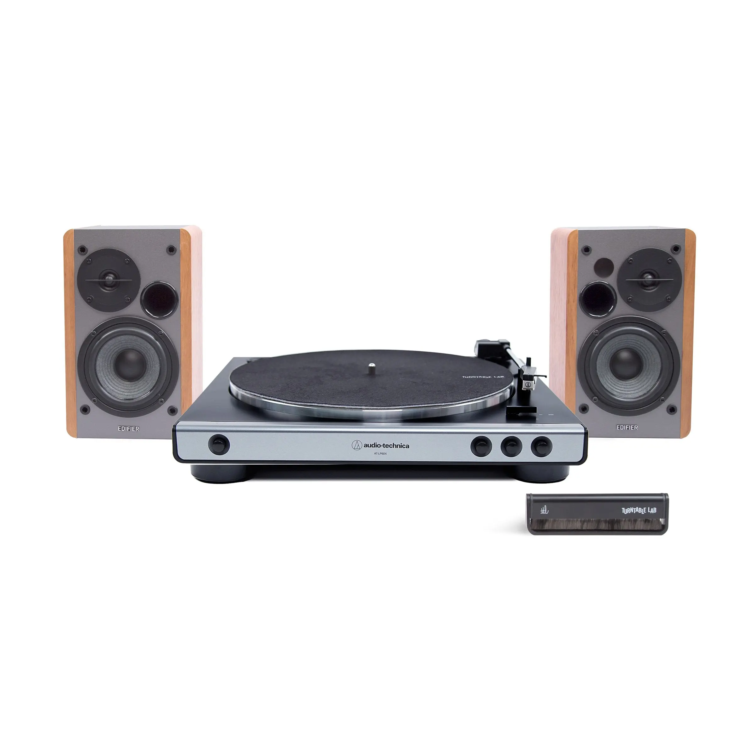 Silver Turntable / Brown Speakers