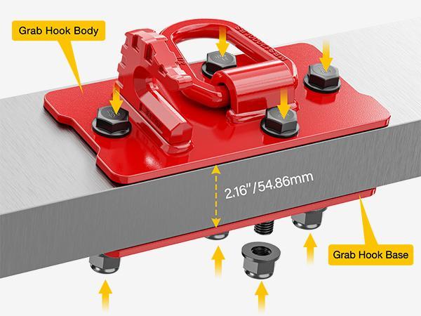 Nilight 2PCS Tractor Bucket Hooks with Tie Down Ring, Grade 70 Grade Forged Steel Bolt-On Grab Hook with Back Plates for Tractor Bucket RV UTV Truck MBS 15000 lbs, Red
