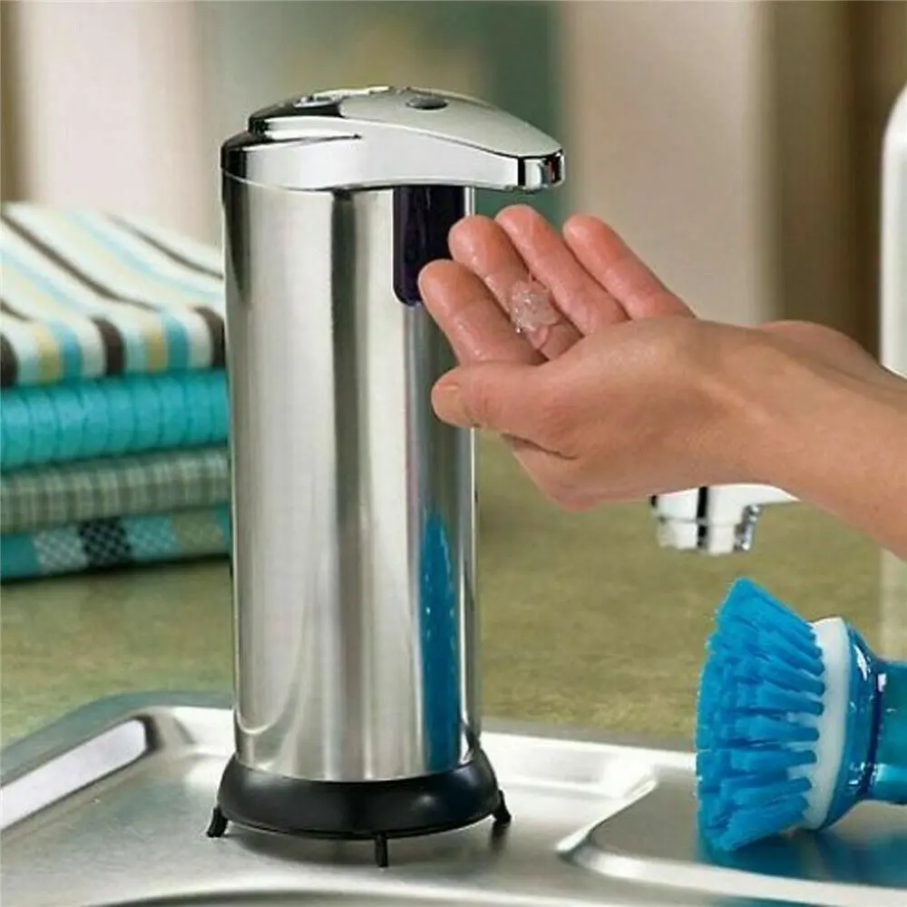 250ml Stainless Steel Touchless Infrared Sensor Soap Dispenser - Bathroom Hands-Free Automatic Pump, Leak-Proof, 182x107x73mm Modern Home Supply for Kitchen, Hotel, Restaurant