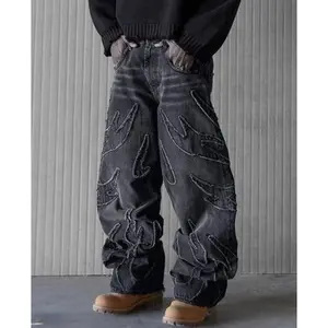 Baggy Jeans for Men Y2k Hip Hop Distressed Retro Black Pants  Oversized Embroidery Harajuku  Wide Leg Trousers Streetwear Men's Tactical Cargo Hiking Pants Men's Tactical Cargo Hiking Pants