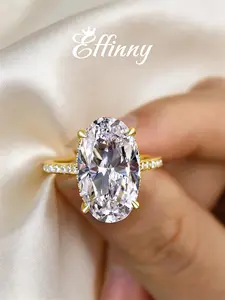 Effinny 8.0ct Elongated Oval Cut Engagement Ring For Women, 14K Gold Plated 925 Sterling Silver Promise Ring, 5A Cubic Zirconia Bridal Ring for Wedding,Party,Travel