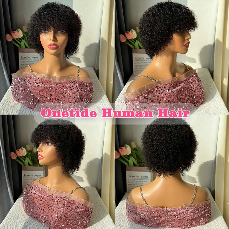 Glueless Wigs Human Hair Short Afro Kinky Curly Blonde Wigs For Women Human Hair Put on & go Soft and Fluffy Glueless Wigs 70s 80s Hair Kinky Curly Wig Cosplay or Daily Use Wigs 180% Density Pixie Curl Work Wig Onetide Hair