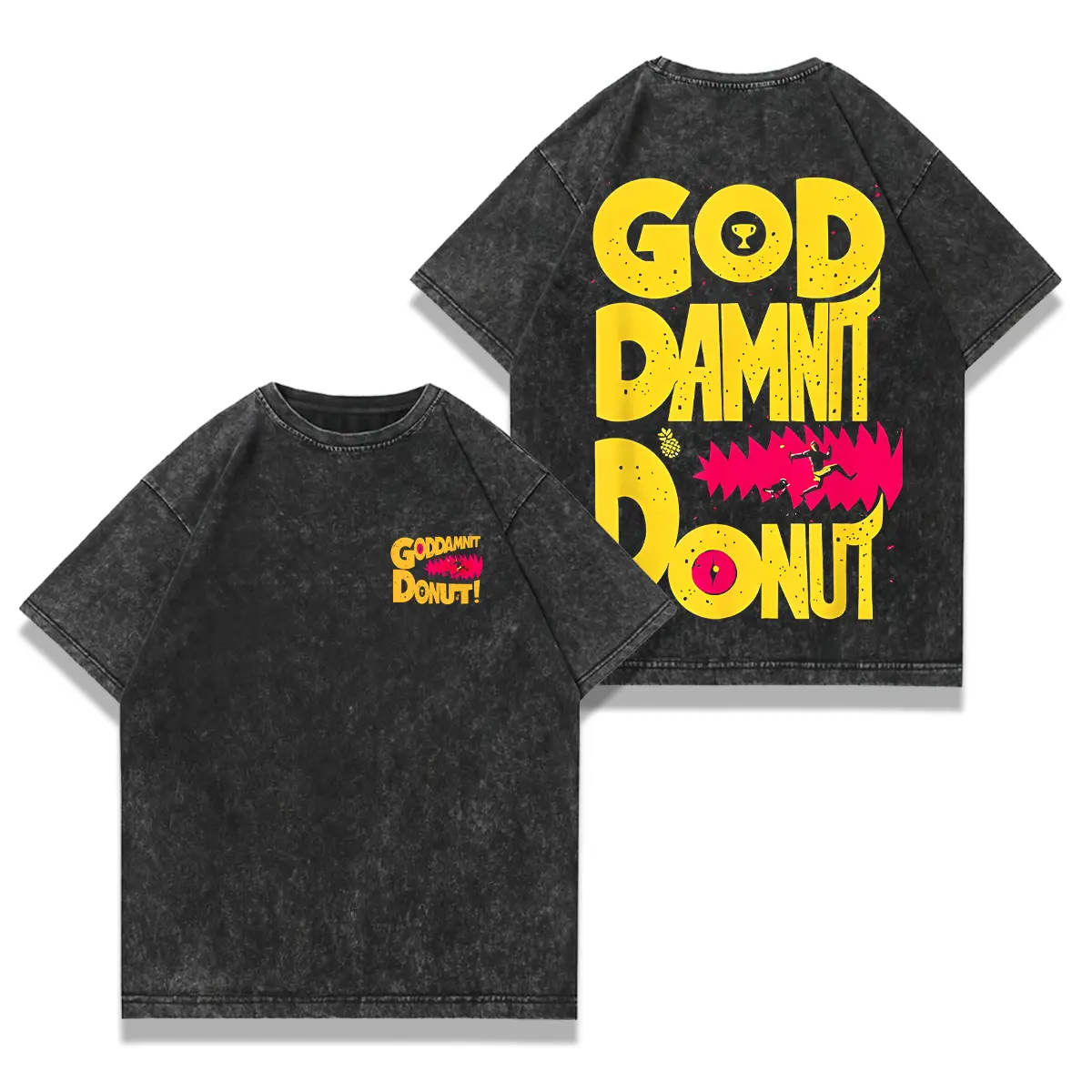 Men's Unisex Heavyweight Dungeon Crawler Carl Goddamnit Donut Sci-Fi Book Lover Graphic T-Shirt - Streetwear, Shortsleeve, Round Neck, Cotton Comfort Color Designer Fabric Bookish Top Seamless, Tshirt