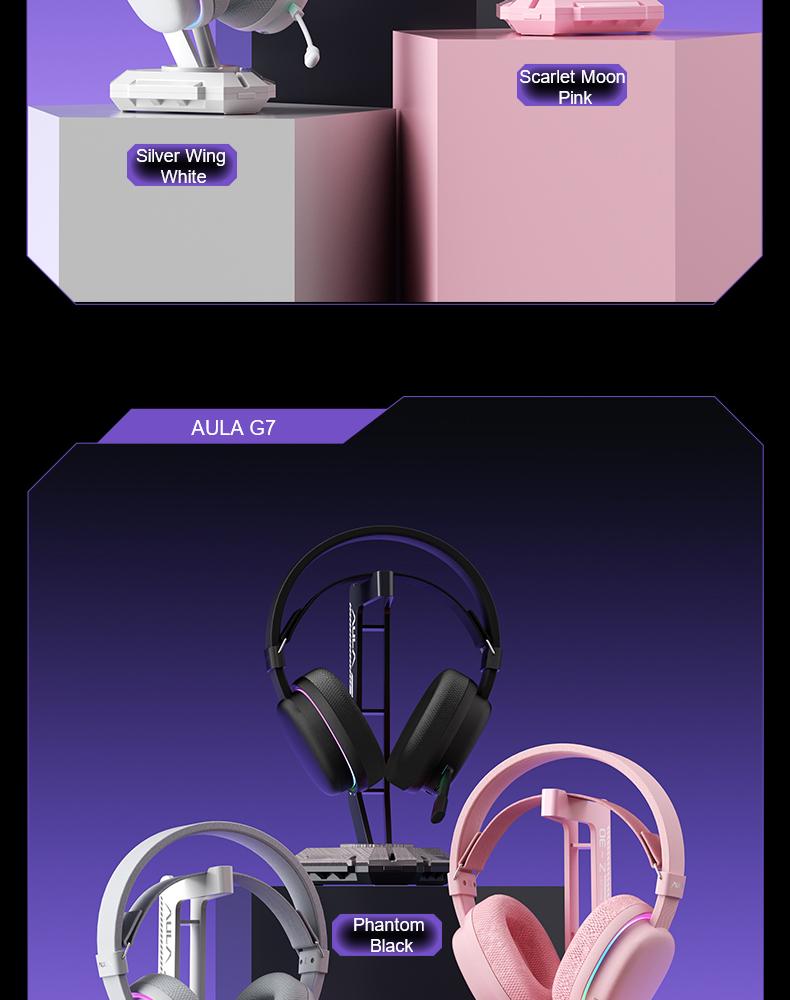 AULA G7 Pro Pink Wireless Gaming Headphones with Mic, 7.1 Surround Sound, Ultra-Low Latency, RGB Over-Ear with Noise-Canceling Mic AULA G7 Pro Pink Wireless Gaming Headphones with Mic, 7.1 Surround Sound, Ultra-Low Latency, RGB Over-Ear with Noise-Canceling Mic