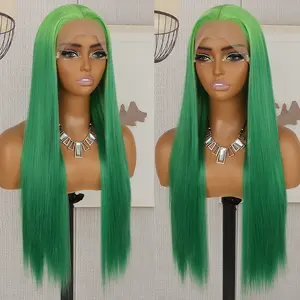 13x4 Ombre Green Long Straight Hair Ombre Green Synthetic Lace Front Wigs Pre-Plucked Green Glueless Lace Frontal Wig For Women 180 Density Synthetic Wigs Heat Resistant Fiber Hair Synthetic Green Wigs For Daily & Parties Wear 28Inch Colorful Wig