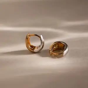 Bold Mixed Metal Huggies by Caitlyn Minimalist - Chunky Gold & Silver Huggie Hoop Earrings - Two Tone Statement Earrings - Trendy Mixed Metal Jewelry - Birthday Gift for Her