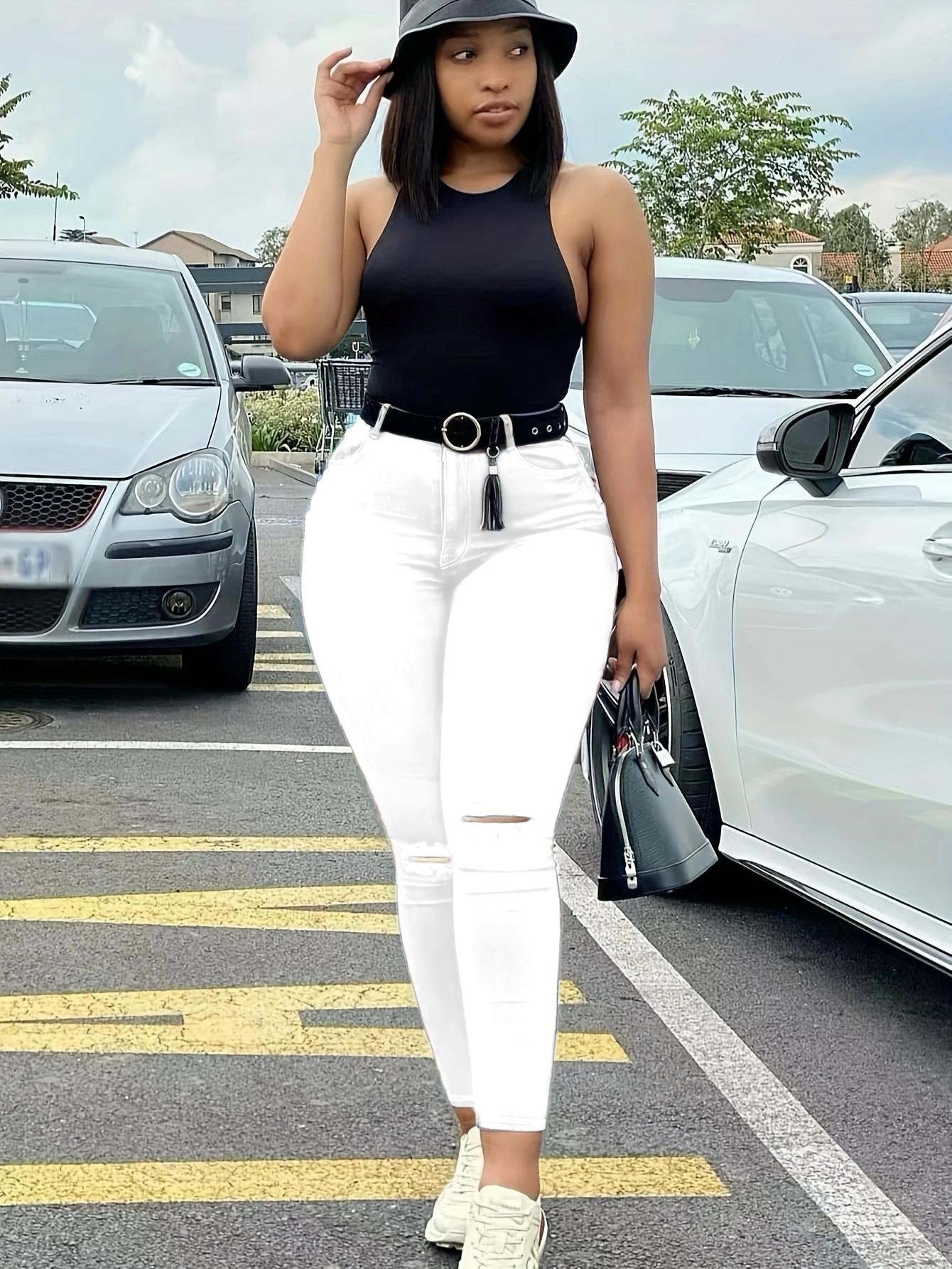 JUNBAOSS Women's Classic Mid Waisted Skinny Stretch Butt Lifting Jeans Women Totally Shaping Distressed Ripped Jeans Slim Fit Denim Pants SpringStatements