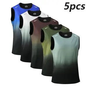 Men’s 5-Pack Sports Tank Tops — Lightweight, Quick-Wicking Gradient Color-Block Sleeveless Shirts for Everyday Wear, Street Style, Training, and Versatile Styling