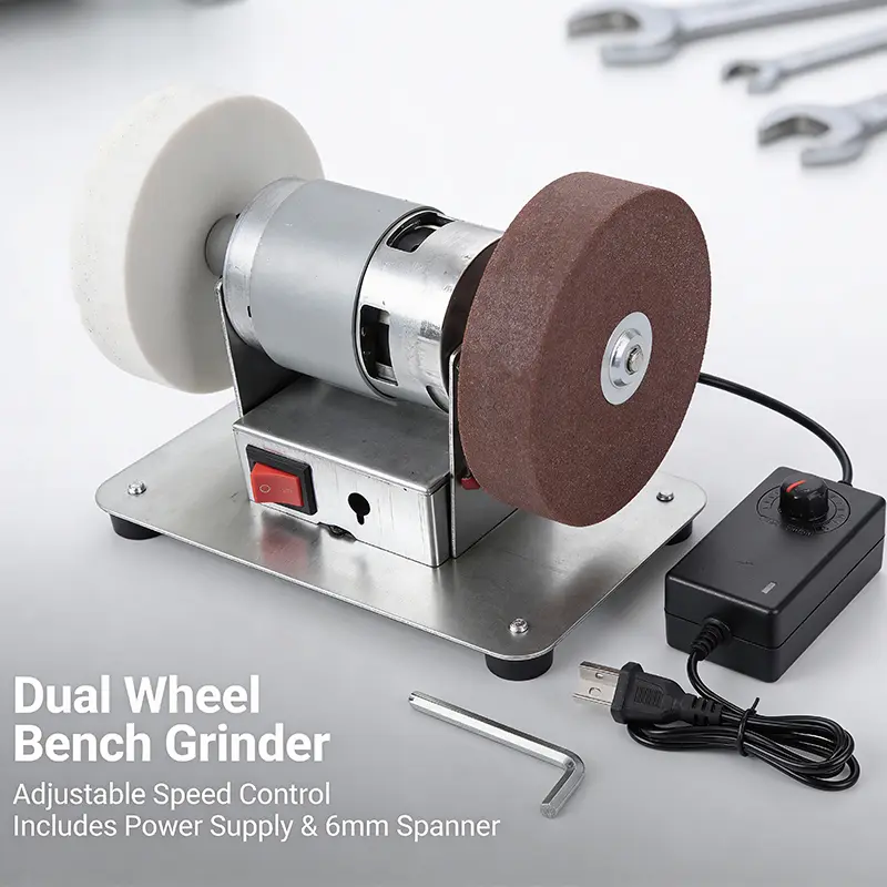 100W Mini Grinding Machine Power Tool, 7-Speed Control 3000-6000RPM Electric Benchtop Sander with 2 Grinding Wheels for Metal Sharpening, DIY