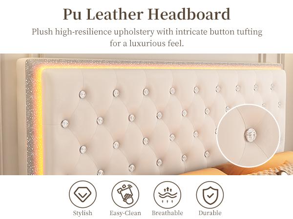 Sibeds Queen Size Bed Frame with Storage Shelf, Storage Drawers and LED Lights, Upholstered Platform Bed with Adjustable Headboard and PU Velvet, No Box Spring Needed, Noise-Free, Easy Assembly