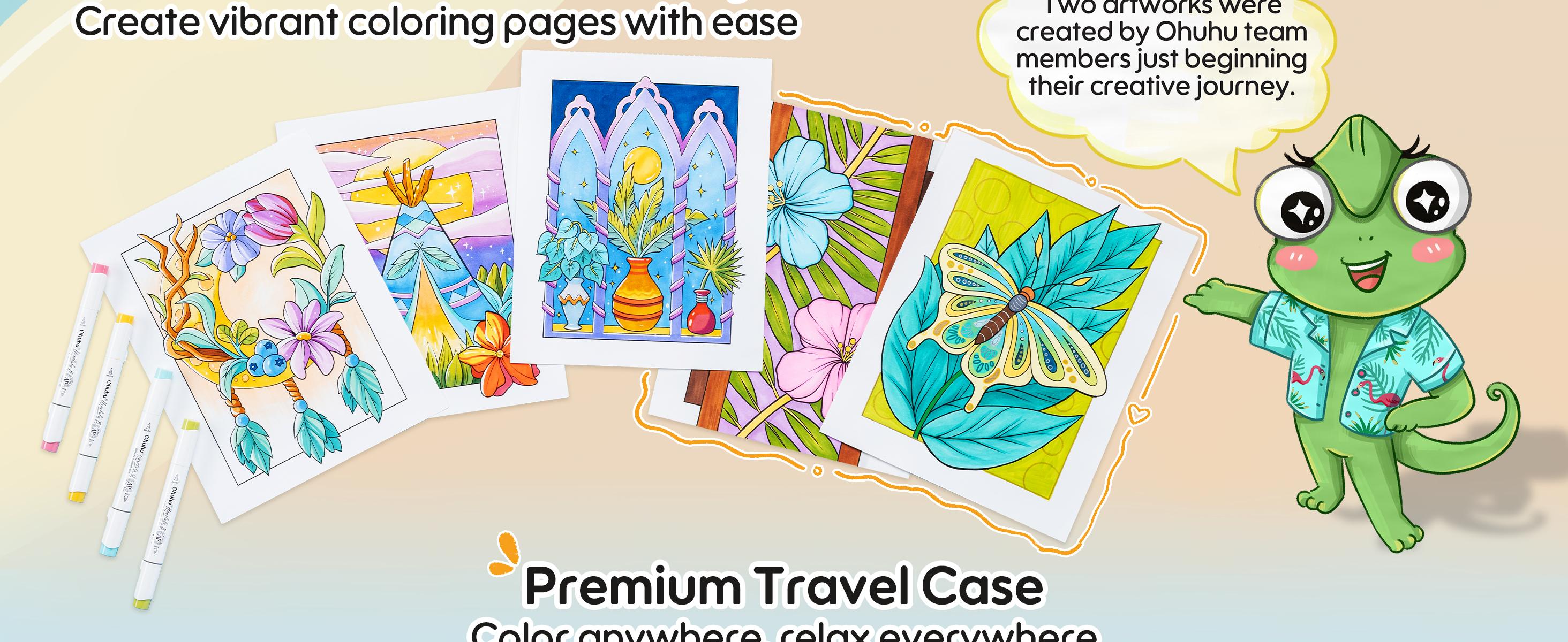 Ohuhu x Jade Summer Coloring Set: Brush & Fine Dual Tips - 47-Color - 47 Alcohol Markers & Coloring Book | Co-branded Coloring Kit,  Alcohol Markers Coloring Set for Stress Relief - Honolulu B Series of Ohuhu