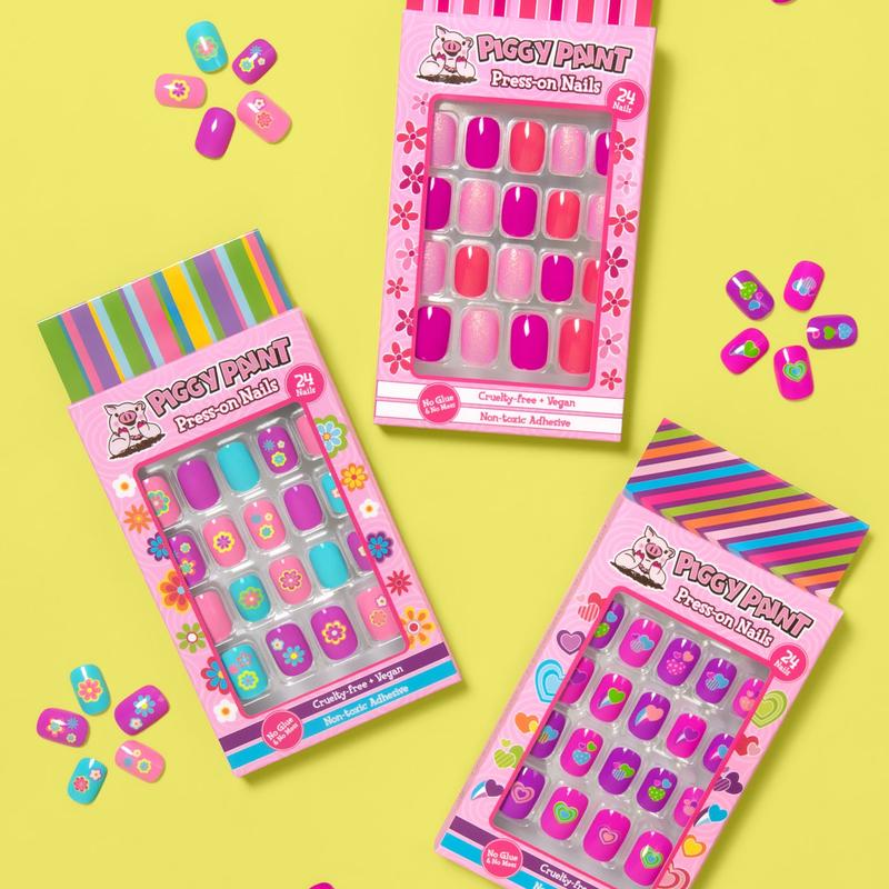 Piggy Paint Happy Hearts Piggy Press-on Nails for Kids 24 Cruelty-free Vegan Press-on Nails with Non-toxic Adhesive Perfect for Play & Dress-up
