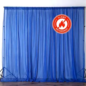 2 Pack 5ftx10ft Royal Blue Chiffon Backdrop Drape Curtains, Durable Flame Resistant Sheer Organza Event Divider Panels With Rod Pockets