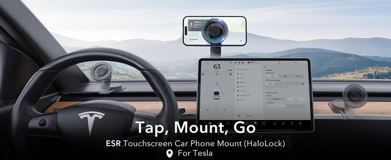 ESR for MagSafe Car Mount, Car Phone Holder, Tesla Touchscreen Car Mount, Magnetic Phone Holder for Car, for iPhone 17/16/16e/15/14/13/12, S25, Pixel 10, Charging Not Supported(2 Metal Rings Included)