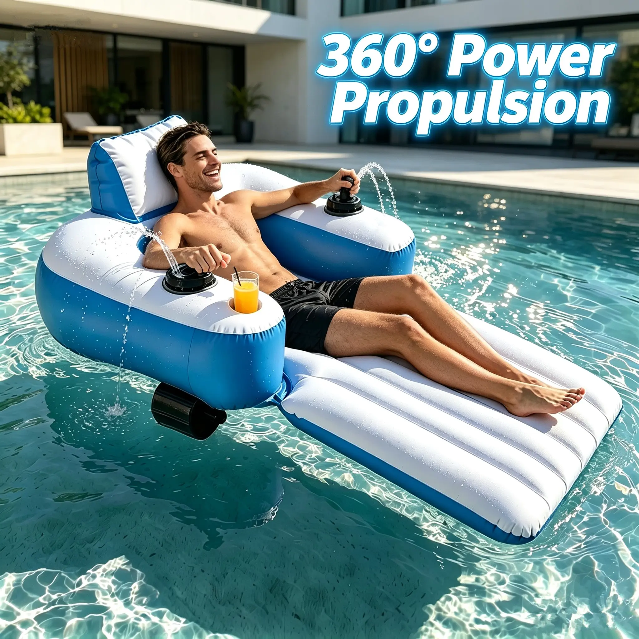 360° Spinning Propeller-Powered Inflatable Pool Floating Chair, Joystick Ctrl, Comfort Backrest for Enhanced Pool Fun (Water Sports Accessory)