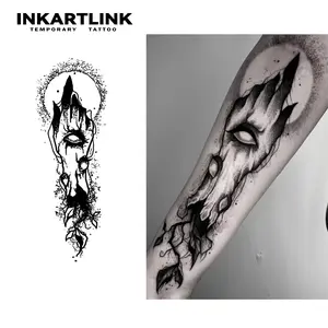 INKARTLINK Tattoo Tech, 2 Sheets Large Semi Permanent Tattoo, Adult Art Design Temporary Tattoos, Lasts 1-2 Weeks, Waterproof, Realistic Look, No Adhesive, No Reflection (Hand Of Evil Eye Design) Sensitive