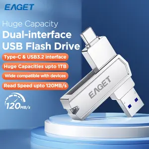 EAGET Dual-Interface USB 3.2 Flash Drive,Type-C/USB-A OTG Pen Drive，120MB/s High-Speed USB Drive for iPhone/Android Phone/PC/Laptop,32GB-1TB Plug and Play USB Storage-