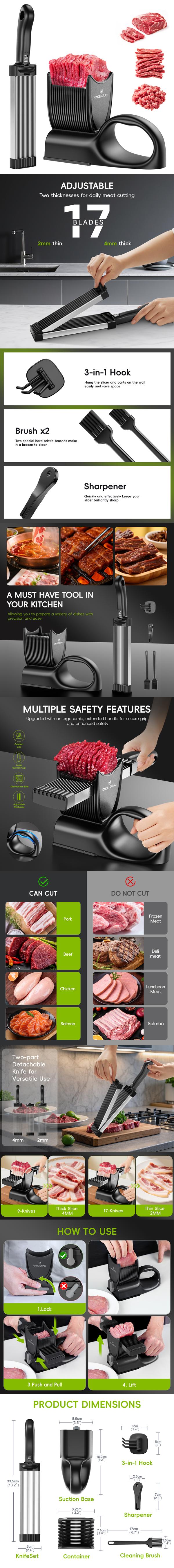 【ONCE FOR ALL】Valentine’s Day Gift:  Fresh Meat Slicer with Handle Kitchen Knife Set For Meat Slicing Shredding, Manual Jerky Cutter Food Slicer For Beef Pork Mutton For Home Cooking BBQ Hot Pot