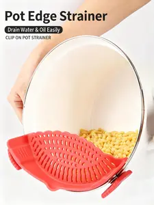 Heat-Resistant Silicone Clip-On Strainer for Vegetables and Pasta Noodles, Kitchen Gadget for Bowls, Pots, and Pans — Stainless Steel, Green, Traditional