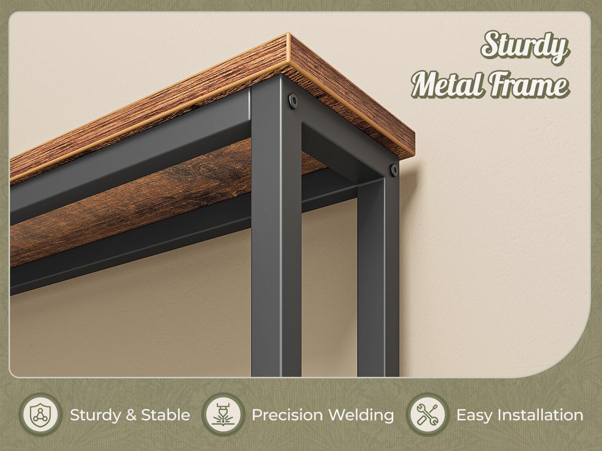 Huuger 102.4/110.2 Inch Sofa Table with Power Outlets, 23.9’’-34.4’’ Height Adjustable Range, Behind Couch Table with USB-C Ports, Sofa Tables Narrow Long, Skinny Console Table, Small Spaces