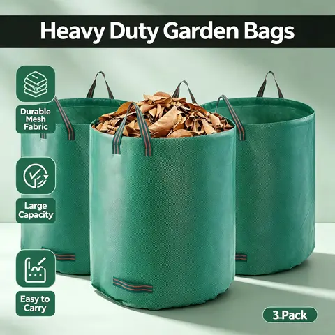 VEVOR 3-Pack 72 Gal Reusable PP Fabric Yard Waste Bags (26.4x30 in) - Durable Gardening Tools, Collapsible Storage Bins, Heavy-Duty Stand-Up Bins with Stitched Edges, Reinforcement Ring, Dual Handle, 180 lbs / 82 kg Capacity, for Yard Lawn Garden Cleanup