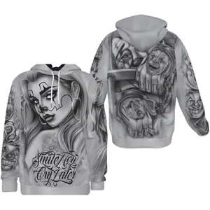 3D Chicano Hoodie with “Laugh Cry Move On” Full-Body Tattoo Print, Vintage “Smile Now Cry Later” 3D Hoodie for Men and Women, Trendy 3D Hoodie, Cool Unisex Fashion Top
