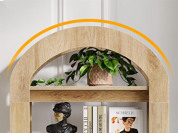 Tribe 5-Tier Bookshelf, Arch-Shaped Racks, Tall Standing Wooden Bookcase Display Shelf Modern Storage Solution Furniture Organizer