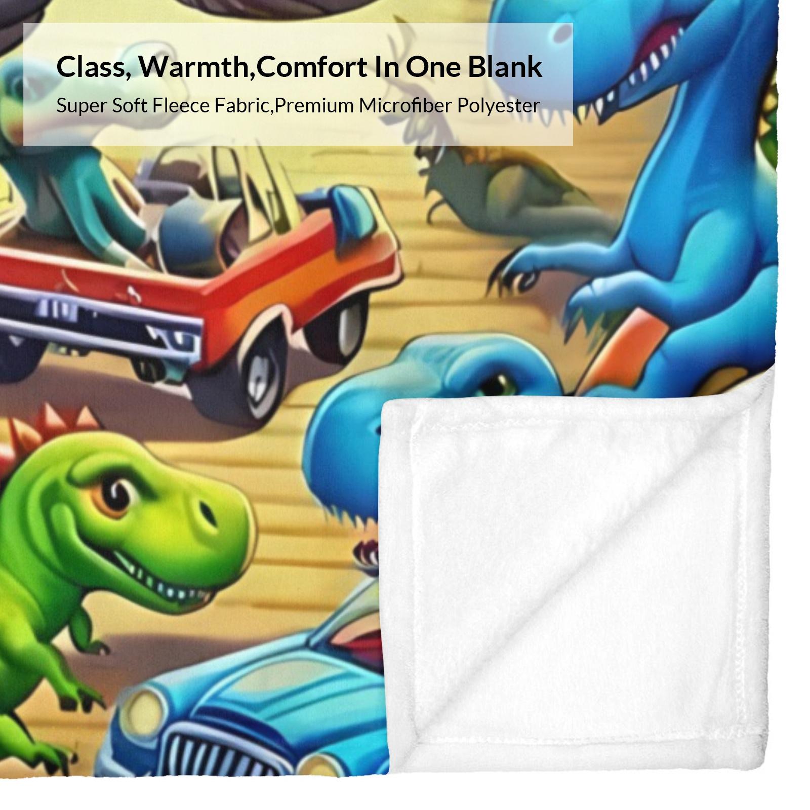 Soft and Fun Cartoon Dinosaur Pattern Blanket, Comfortable Dinosaur Truck Plush Blanket, Perfect for A Cozy Nap or Afternoon Nap in The Bedroom.