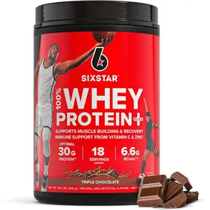 Six Star Whey Protein Powder Plus - Muscle Building & Recovery Formula with Whey Isolate Powder, BCAAs, 30g Protein, Immune Support - Post-Workout Supplement - Triple Chocolate, 1.8 lbs