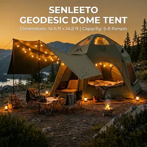 SENLEETO 142 Sq Ft Inflatable Dome Tent 6-8 Person Glamping Airbeam Tent 4-Season with 360° Skylights & Black-Out Canopy, Instant Cabin Tent, Family Tents Portable Outdoor Equipment, Inflatable Tents